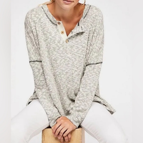 NWT Free People Beach Sleep To Dream Pullover Women's S Gray Casual Comfy Retro - Picture 1 of 14